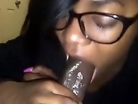 Nasty Nerdy Ebony Slurps Cum Outta Cock Enjoys Huge Facial