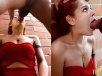 "Public Outdoor Deep Throat Face Fuck Cum Swallow"
